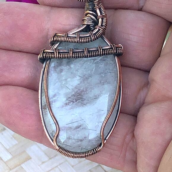 925 Sterling Black Rutilated Quartz Copper Pendant - Picture 3 of 5